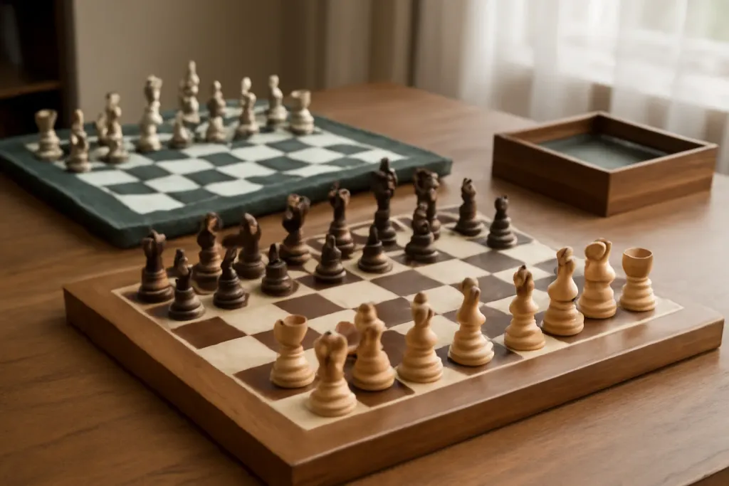 Editorial photograph illustrating Wooden Chess Set Buying Guide